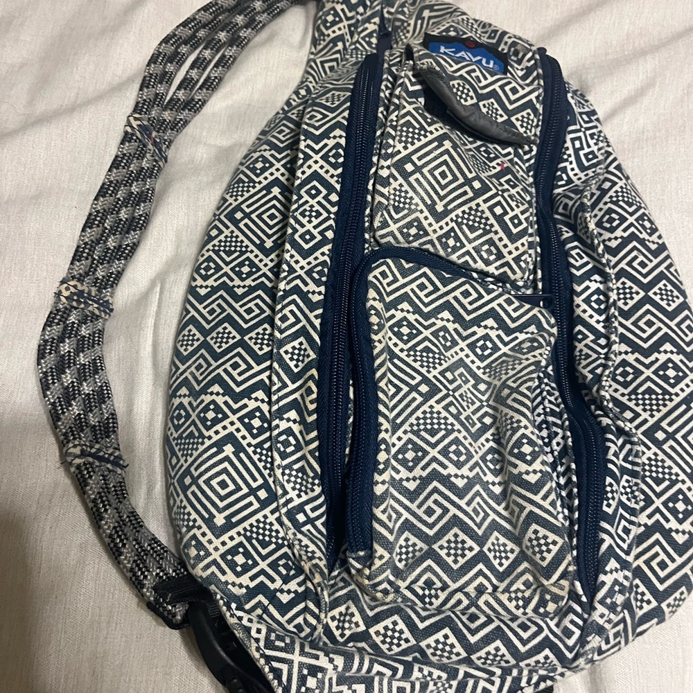 Kavu Navy and White Patterned Sling Bag